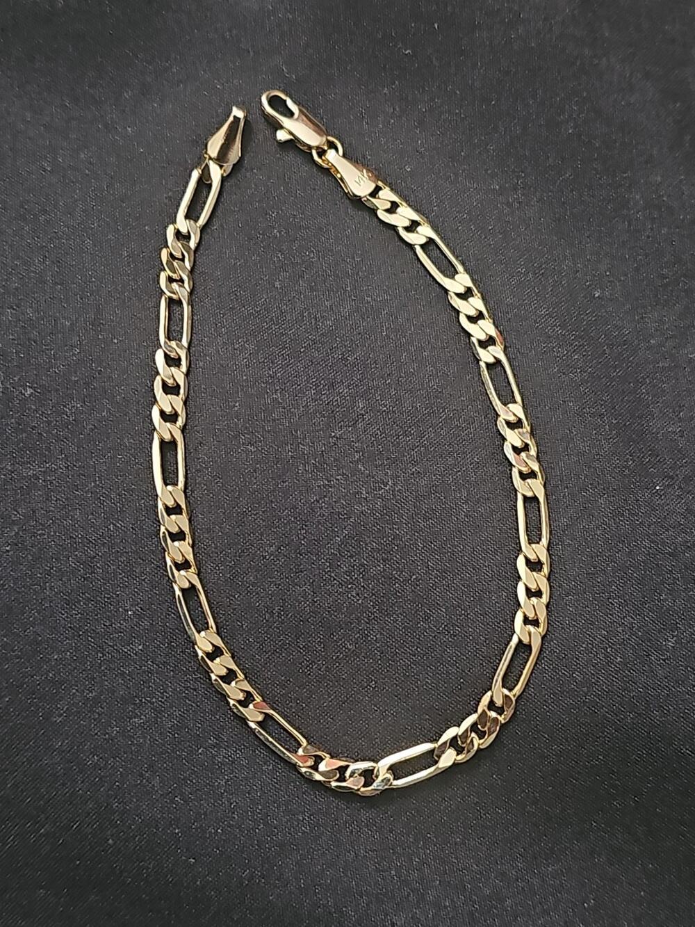 8in. 14k Gold plated on brass-3.8mm Figaro Bracelet